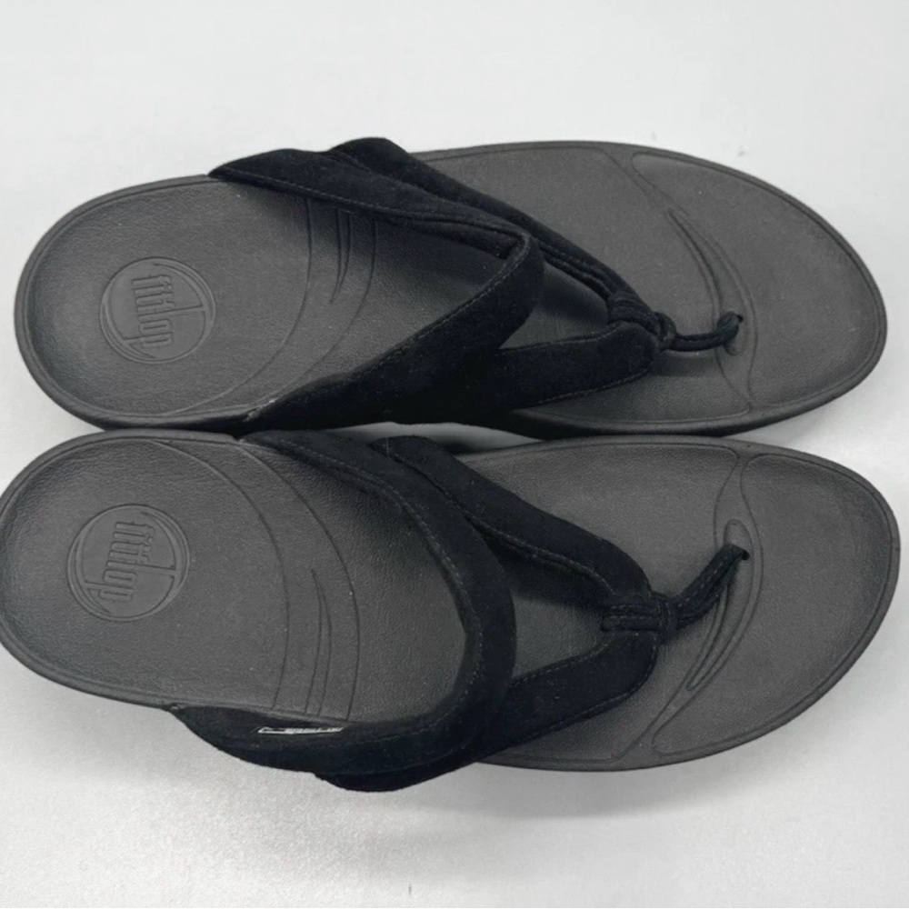 FitFlop Whirl Black Suede Thong Flip-Flop Sandals Womans sz 8 - Picture 6 of 8